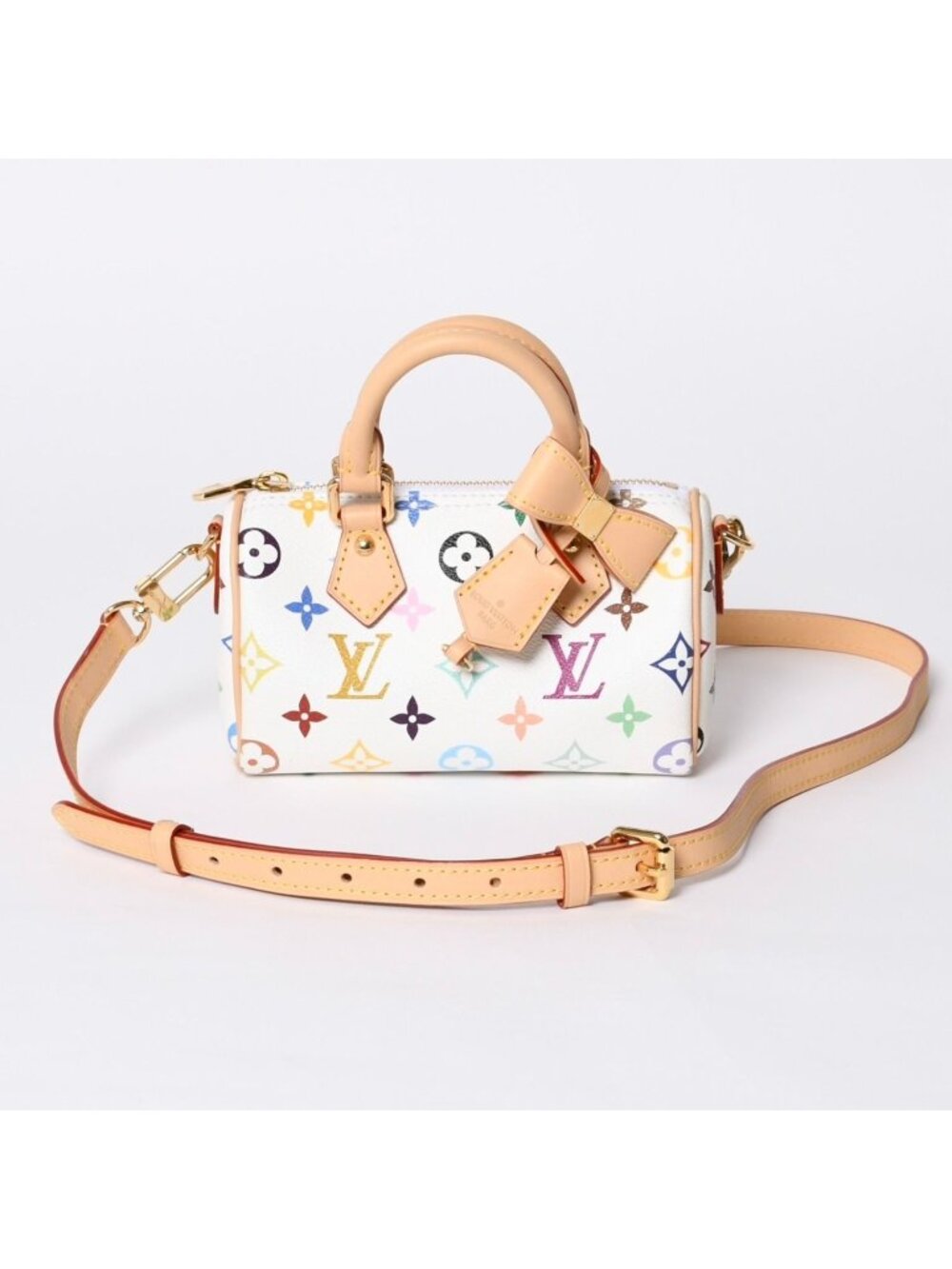 Louis Vuitton Nano Speedy Handbag Monogram Multicolor White Takashi Murakami